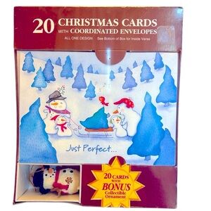 Twenty Vintage Christmas Cards Showing a Snow Person Family in the Snow.